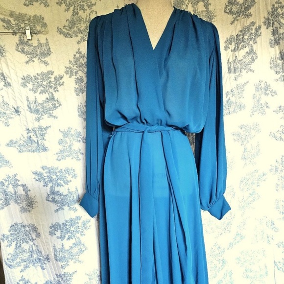 Size S to M Vintage 1980s Algo Sheer Balloon Sleeve Midi Dress - Picture 4 of 5